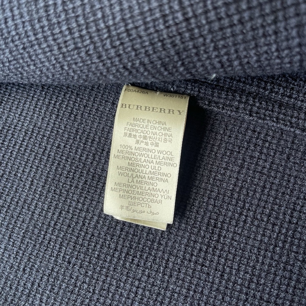 Burberry‎ Brit Merino Wool Knit Duffle Coat Navy Hooded Toggle Nova Check XL - Picture 7 of 10